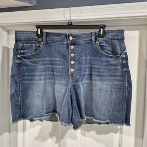 Maurices Shorts Womens 24W Denim Jean High‎ Rise Button Fly Cutoff Stretch 6"